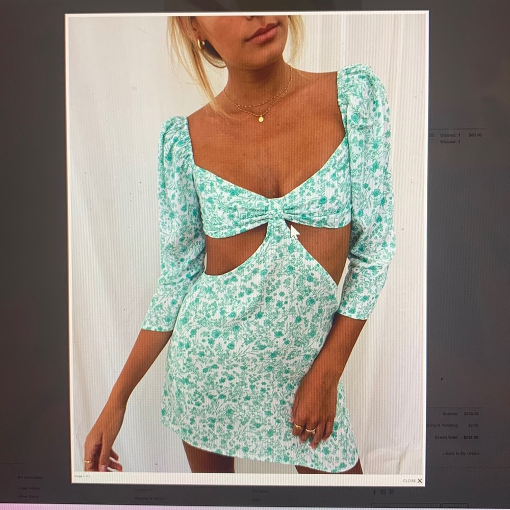 Cut out Green and White Mini Dress